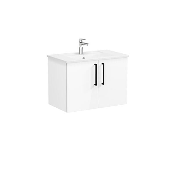 VitrA Root Flat Lavabo Dolabı 80 cm, iki kapaklı köşeli lavabo, parlak beyaz